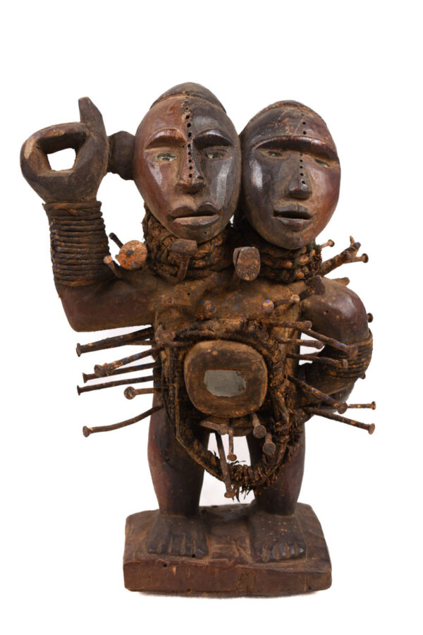 Double headed Nkisi Figure - Wood, nails, glass - Kongo- Congo