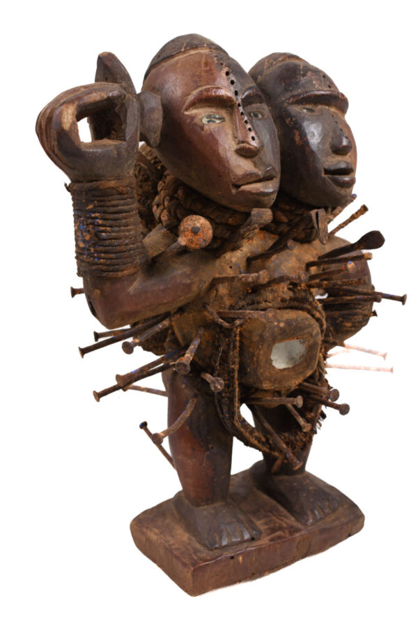 Double headed Nkisi Figure - Wood, nails, glass - Kongo- Congo