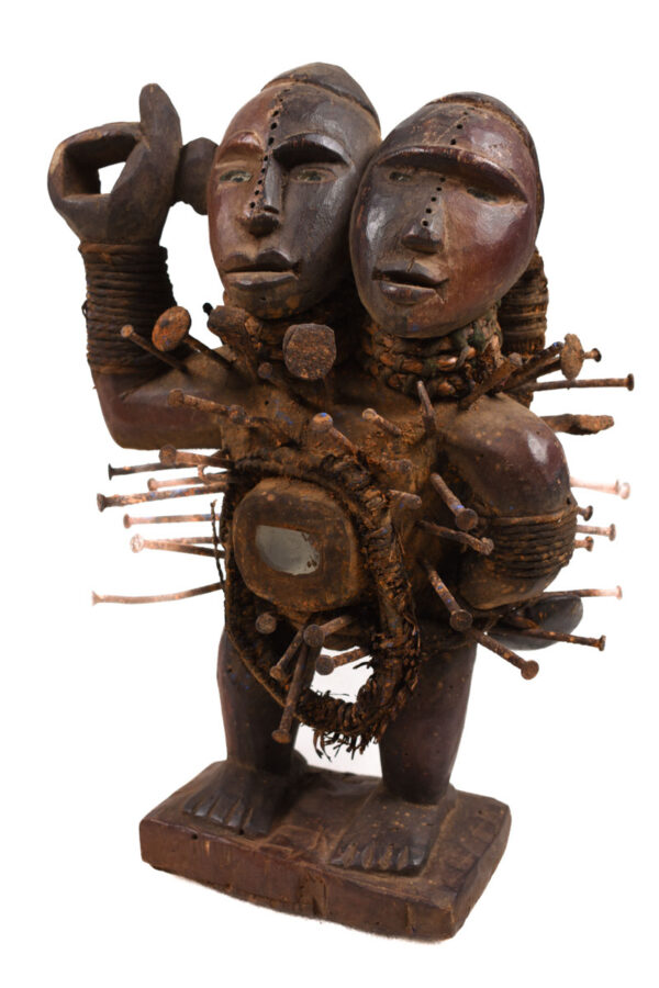 Double headed Nkisi Figure - Wood, nails, glass - Kongo- Congo