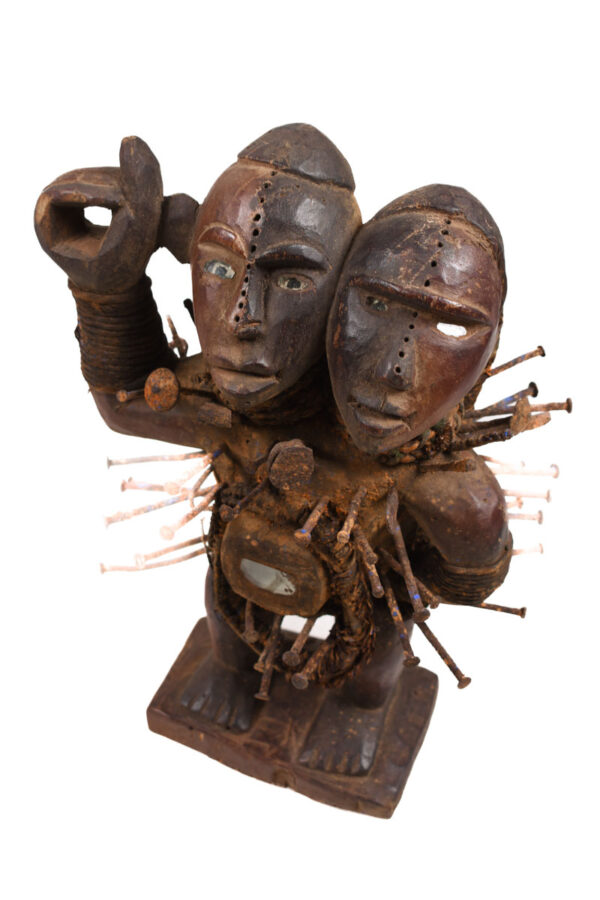 Double headed Nkisi Figure - Wood, nails, glass - Kongo- Congo