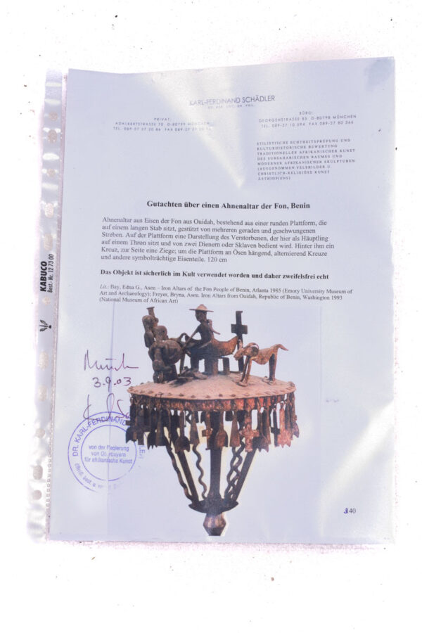 Altar memorial Staff - Asen - Iron - Fon - Benin - Schädler certificate