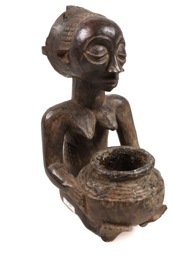Bowl-barrier Figure - Wood - Mboko - Luba - Congo DRC