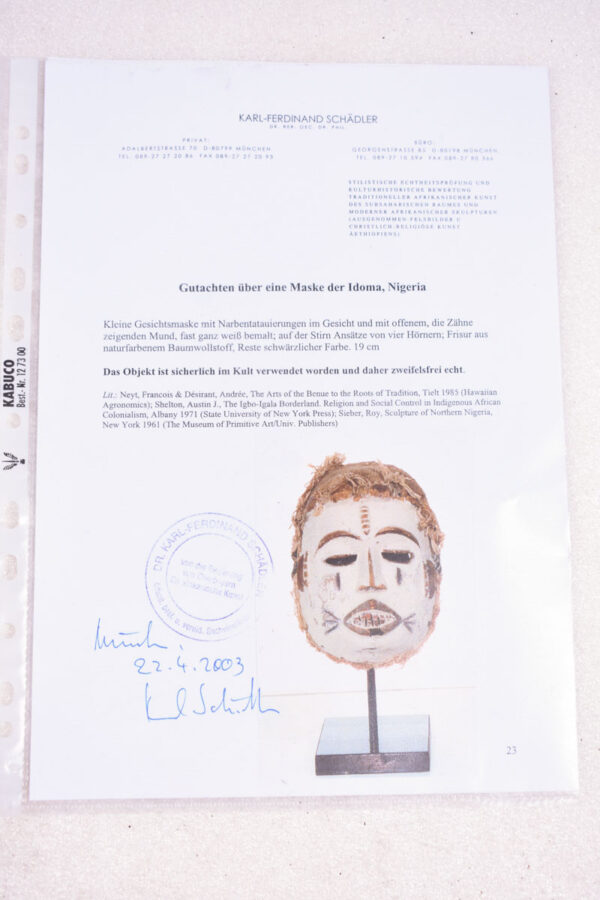 Mask - Wood - Idoma - Nigeria - Schädler certificate