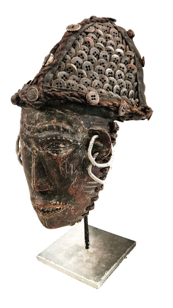 Mask - Wood, Buttons - Lwena - Angola