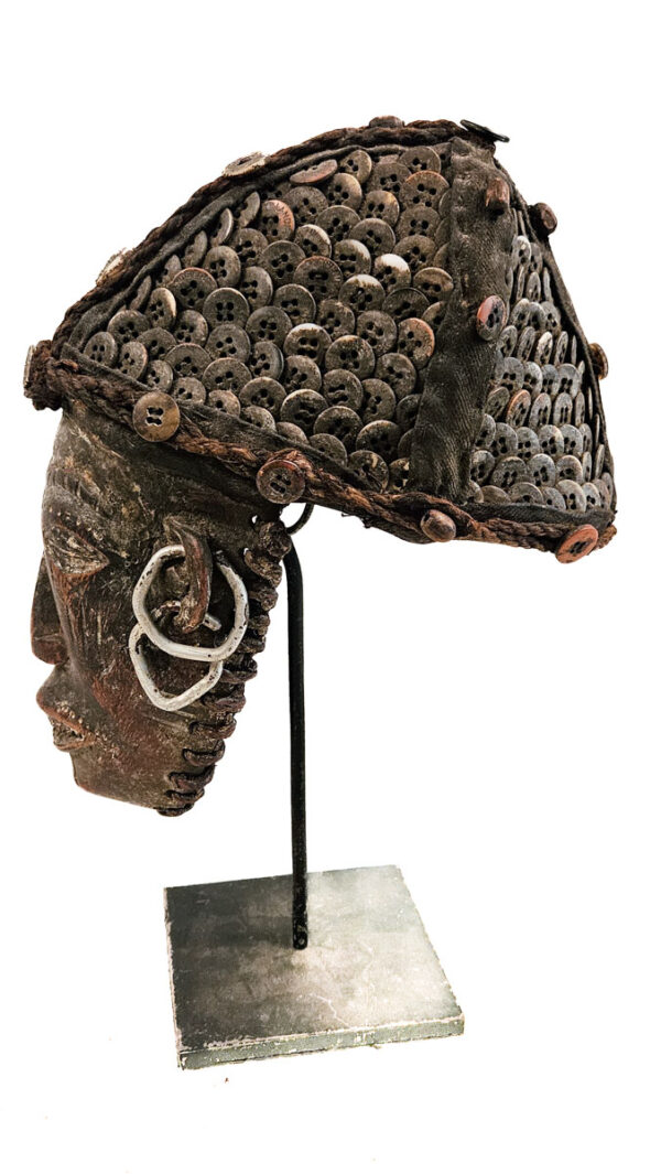 Mask - Wood, Buttons - Lwena - Angola