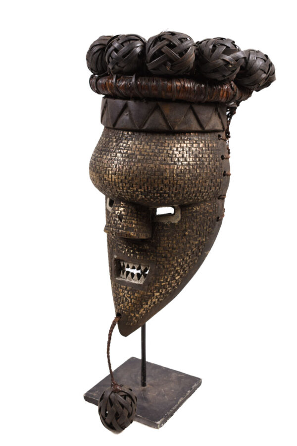 Initiation mask - Copper, Plant fibre, Wood - Salampasu - Congo