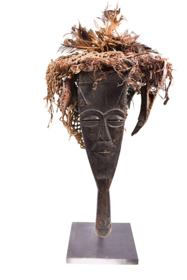Lele Mask - Wood, Plant fibre, Feathers - KUBA - Congo