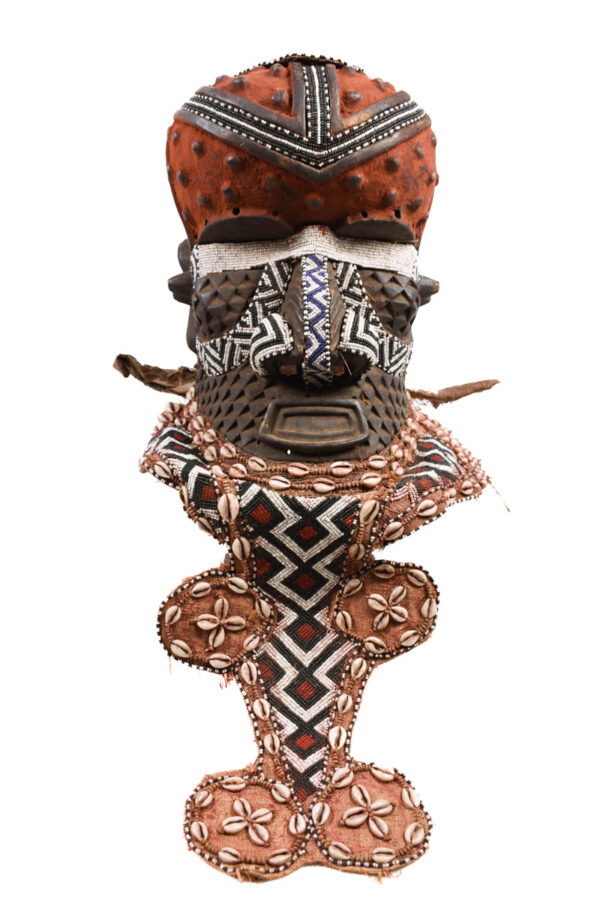 Royal Mask - Beads, Cauri, Wood - Bwoom - Kuba - DR Congo