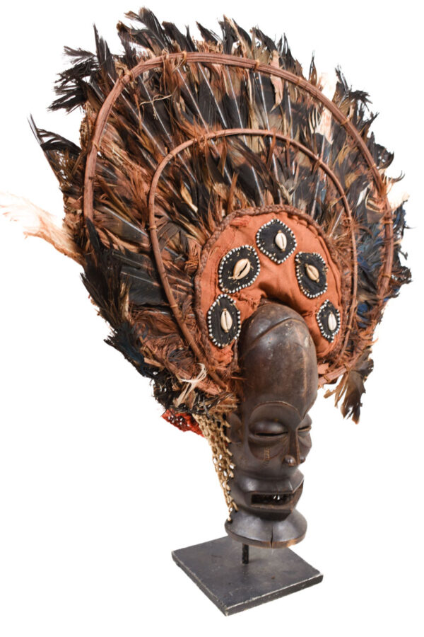 Chihongo Mask - Feathers, Wood - Chokwe - DR Congo