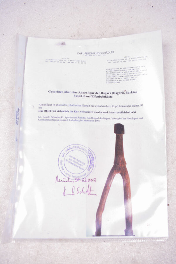 Ancestor Figure - Wood - Dagari- Burkina Faso - Schädler certificate