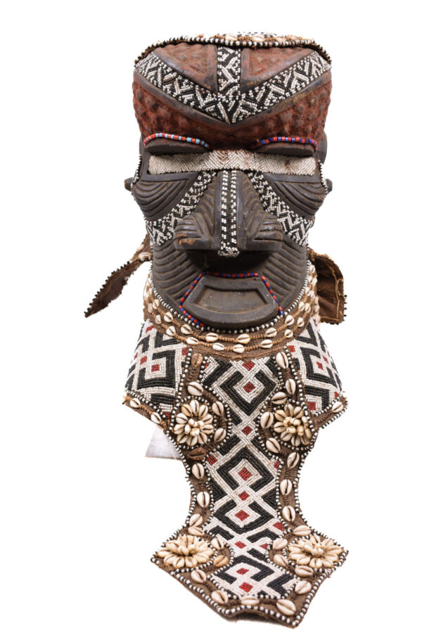 Royal Mask - Beads, Cauri, Wood - Bwoom - Kuba - DR Congo