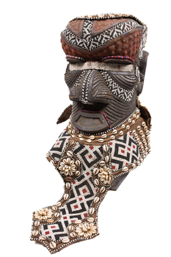 Royal Mask - Beads, Cauri, Wood - Bwoom - Kuba - DR Congo