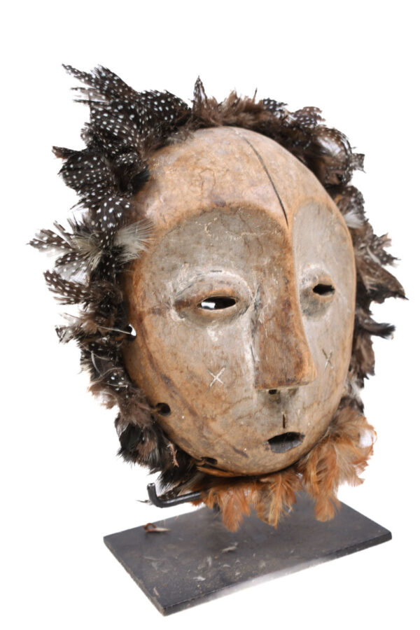 Mask - Wood - Lega, Feathers - Congo