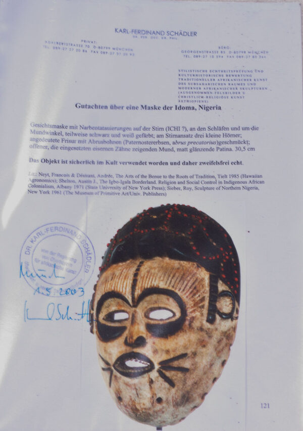 Mask - Wood - Idoma - Nigeria - Schädler certificate