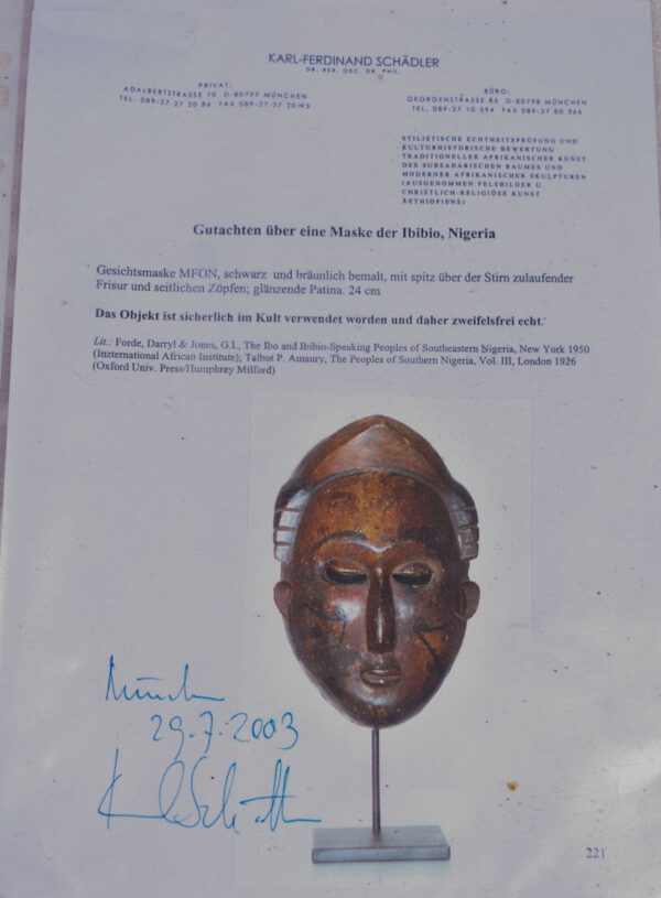 Mask - Wood - Ibibio - Nigeria - Schädler certificate