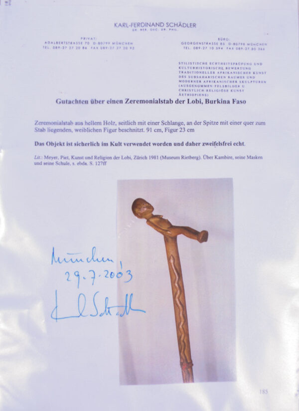 Power Stick / Scepter - Wood - Lobi - Burkina Faso - KF Schädler Certificate