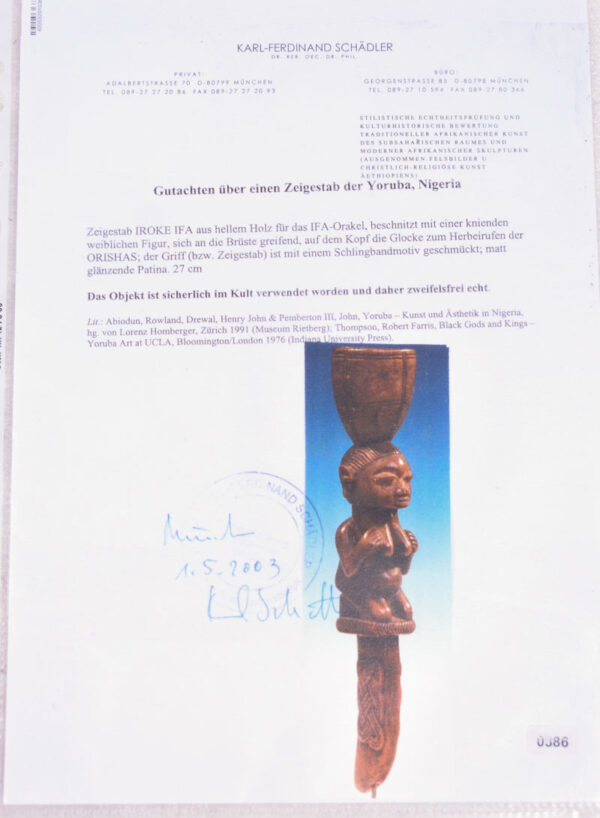 Pointer - Wood - Ifa Oracle - Yoruba - Nigeria - Schädler certificate
