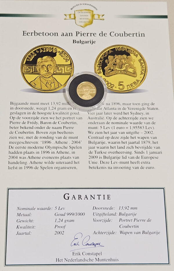 Bulgaria 5 Leva 2002 Pierre de Coubertin