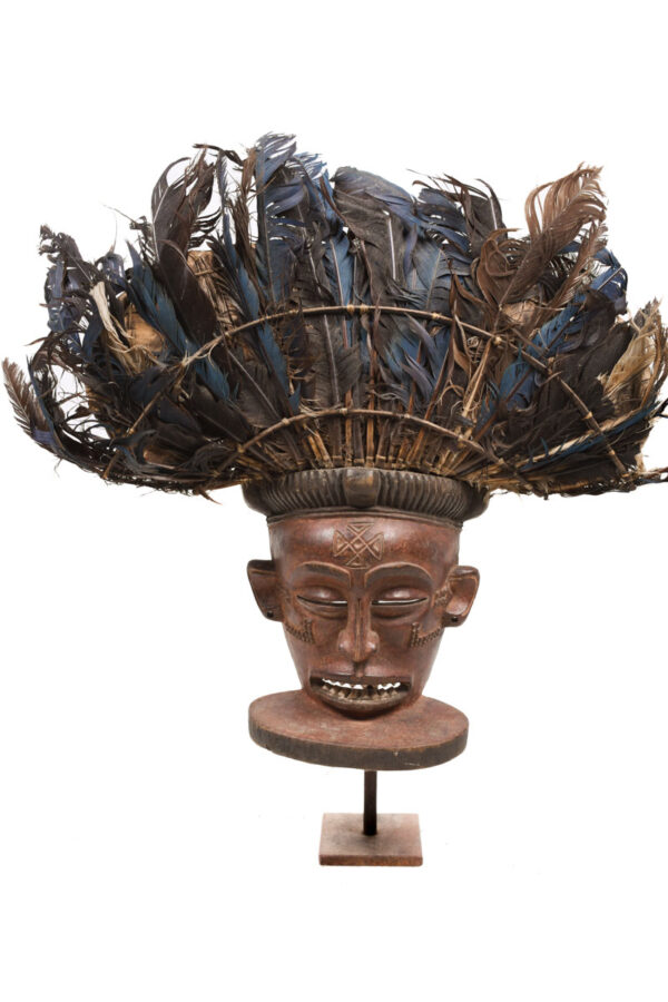 Chihongo Mask - Feathers, Wood - Chokwe - DR Congo