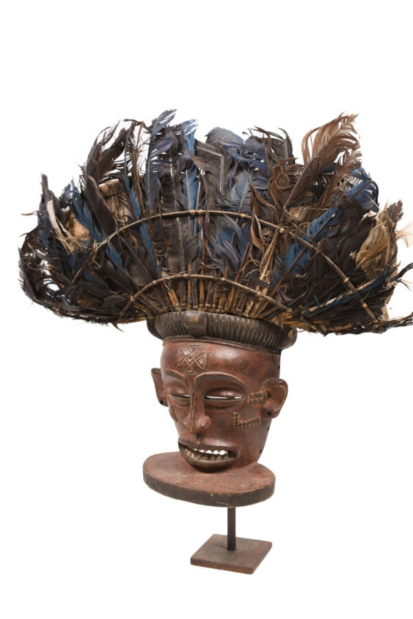 Chihongo Mask - Feathers, Wood - Chokwe - DR Congo