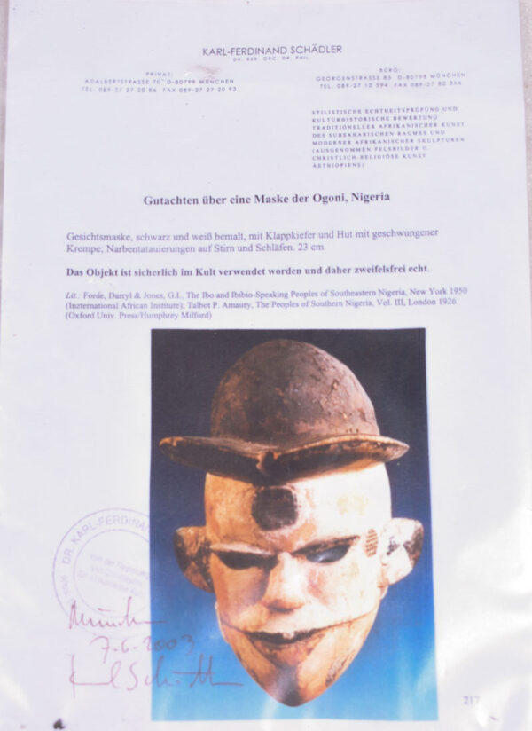 Mask - Wood - OGONI - Nigeria - KF Schädler certificate