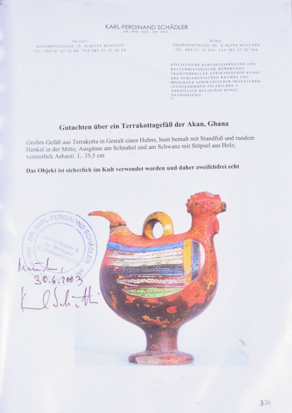 Rooster Figure - Terracotta - Akan- Ghana - Schädler Certificate
