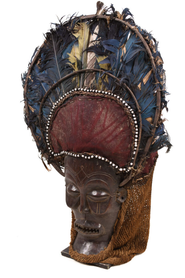 Chihongo Mask - Feathers, Wood - Chokwe - DR Congo