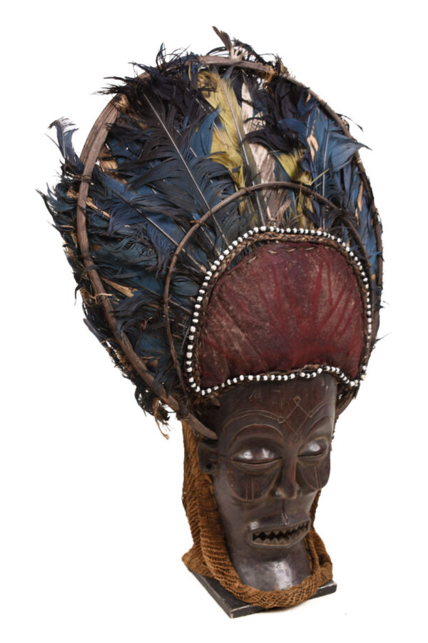 Chihongo Mask - Feathers, Wood - Chokwe - DR Congo