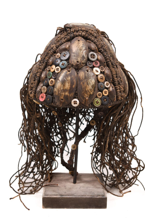 Headdress - Shells, Plant fibre, Buttons - Lega - Congo