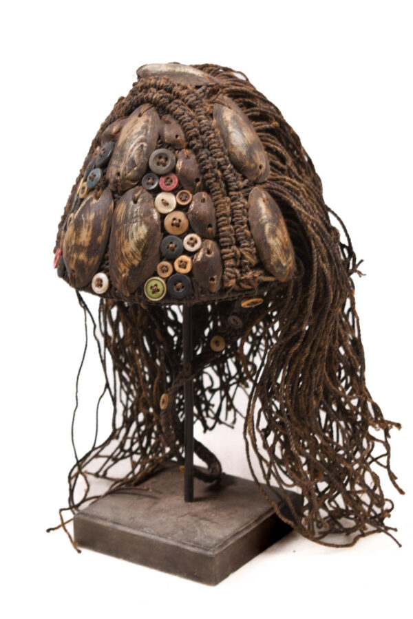 Headdress - Shells, Plant fibre, Buttons - Lega - Congo