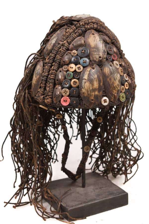 Headdress - Shells, Plant fibre, Buttons - Lega - Congo