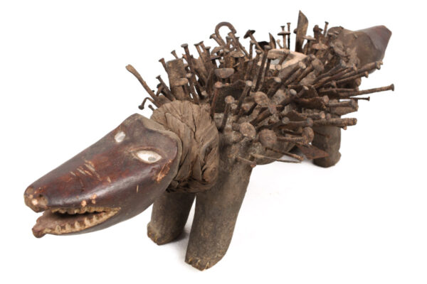 Nkisi Kozo - Glass, Nail, Wood - Bakongo - Congo