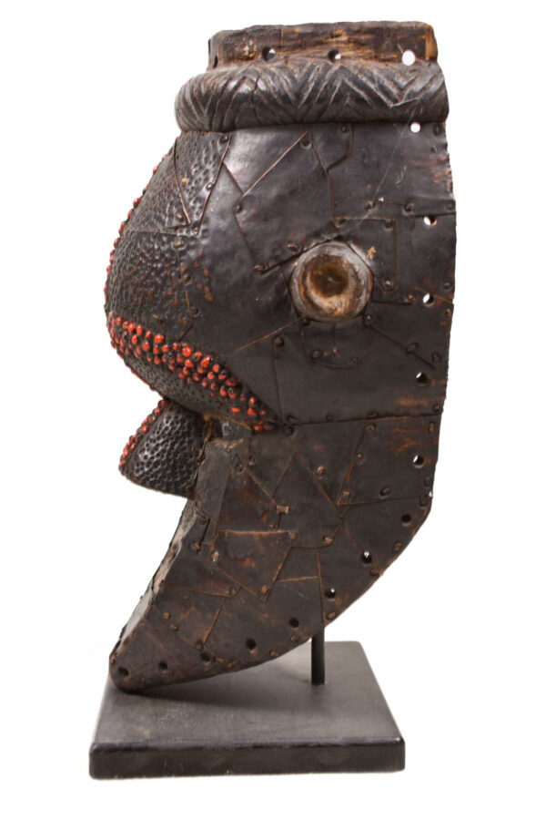 Initiation mask - Wood, Copper, Beads - Salampasu - Congo