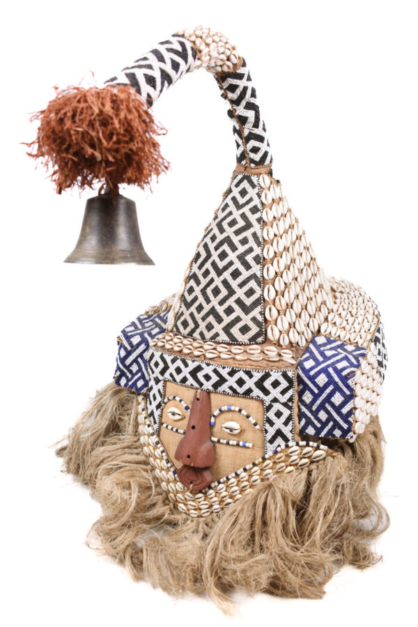 Mukyeem mask - Beads, Cauris, Plant fibre, Raphia, Wood - Kuba - DR Congo