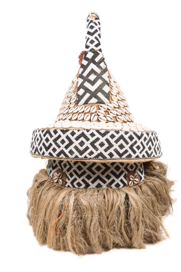 Mukyeem mask - Beads, Cauris, Plant fibre, Raphia, Wood - Kuba - DR Congo