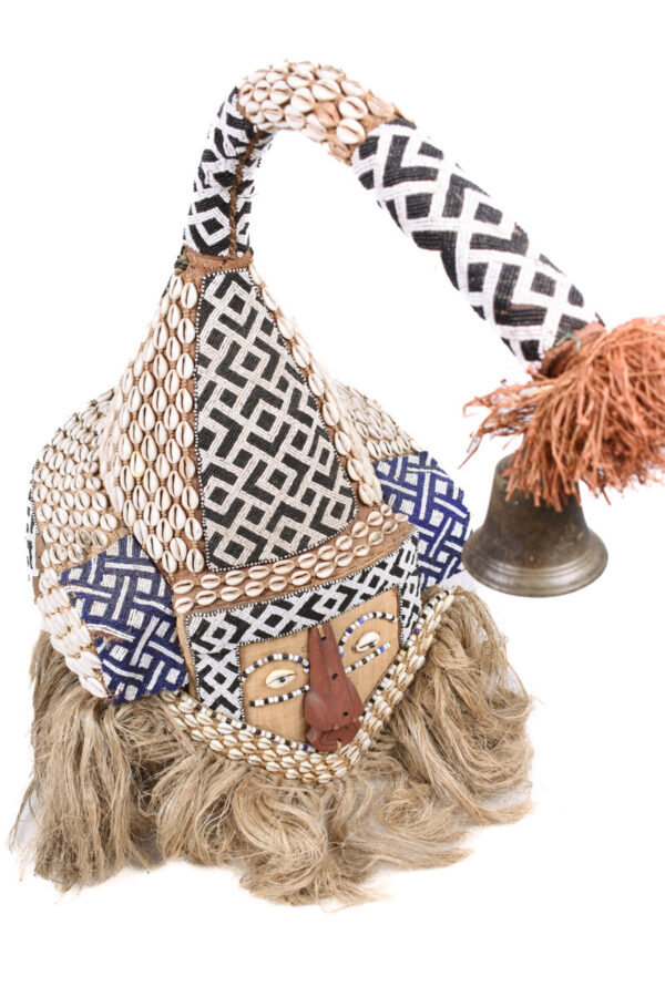 Mukyeem mask - Beads, Cauris, Plant fibre, Raphia, Wood - Kuba - DR Congo
