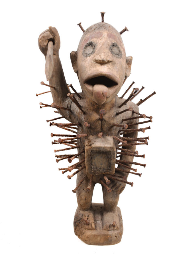 Nkisi Figure - Nail, Wood, Glass, Horn, Bone - Yombe - Congo