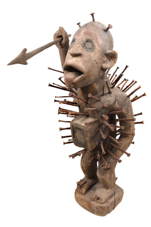 Nkisi Figure - Nail, Wood, Glass, Horn, Bone - Yombe - Congo