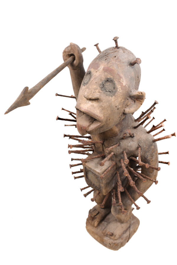 Nkisi Figure - Nail, Wood, Glass, Horn, Bone - Yombe - Congo