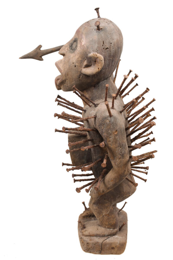 Nkisi Figure - Nail, Wood, Glass, Horn, Bone - Yombe - Congo