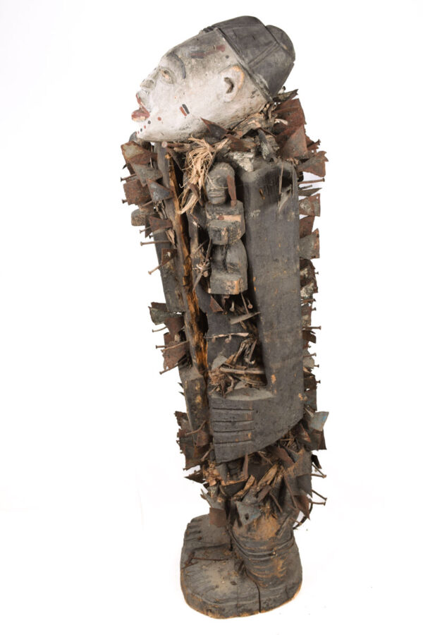 Double headed Nkisi Figure - Wood, Nails, Iron - Kongo- Congo