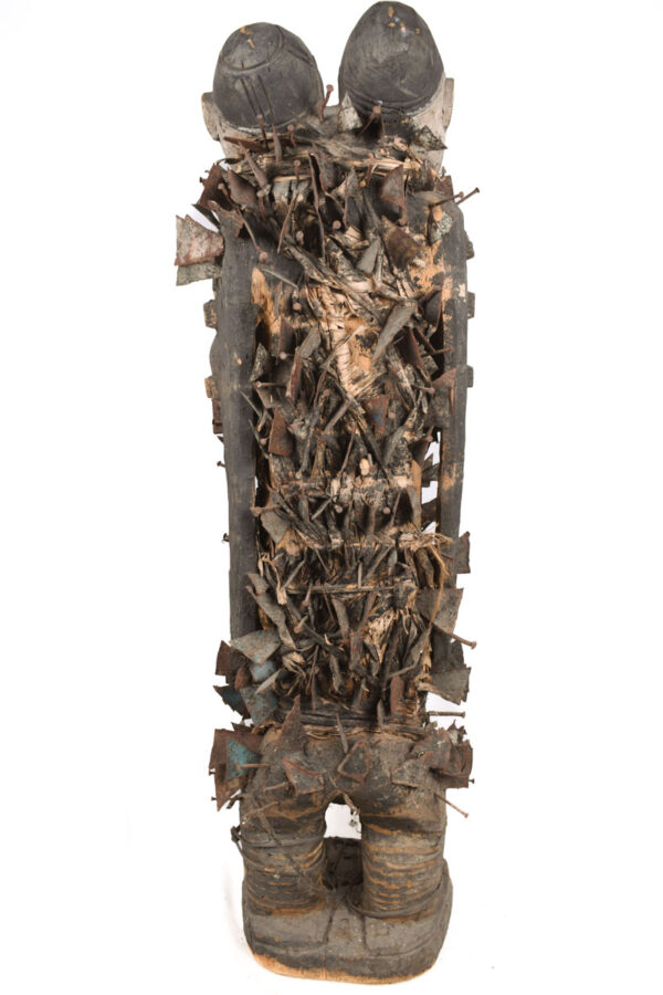 Double headed Nkisi Figure - Wood, Nails, Iron - Kongo- Congo