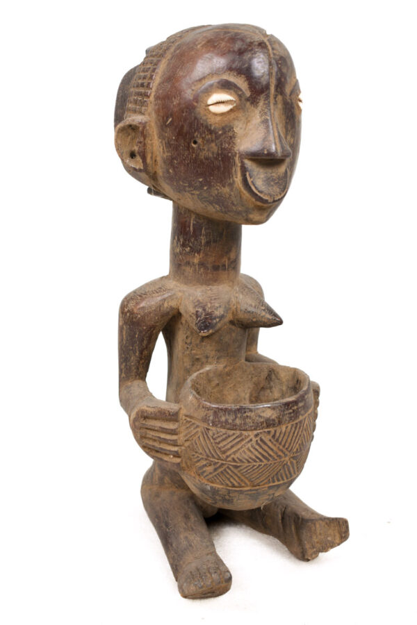Bowl-barrier Figure - Wood - Mboko - Luba - Congo DRC