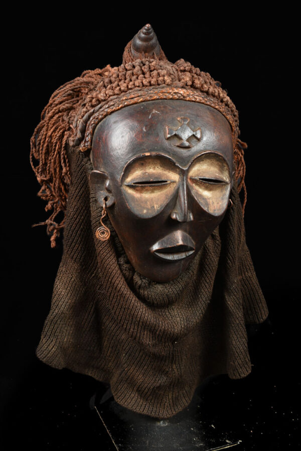 Mwana Pwo Mask - Wood, Rope - Chokwe - DR Congo