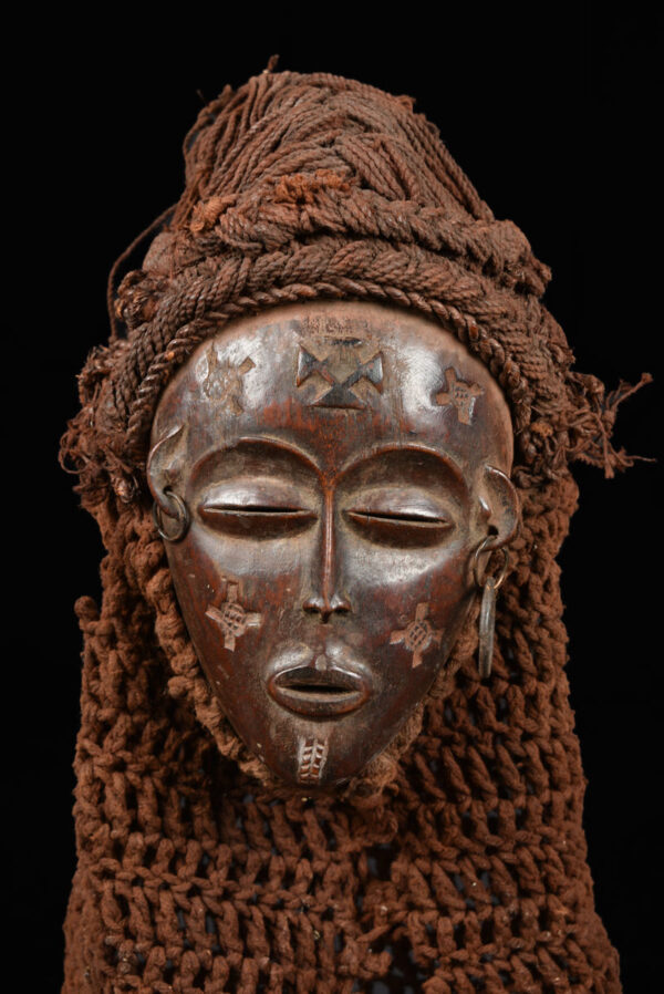 Mwana Pwo Mask - Wood, Rope - Chokwe - DR Congo