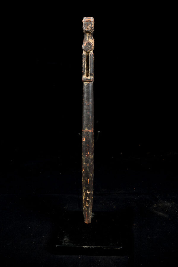 Unique wooden ritual figure / drum handle from Nepal. Wonderful patina of use. Provenance: former private collection from Germany.