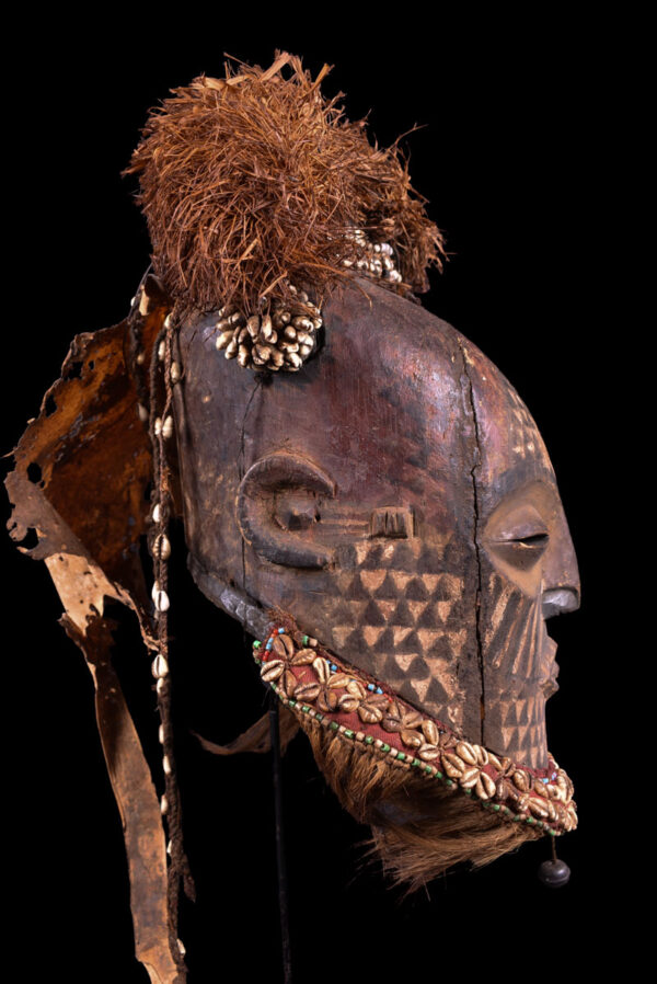 Helmet Mask - Wood, Shells, Beads, Raphia - Nyet - Kuba - Congo