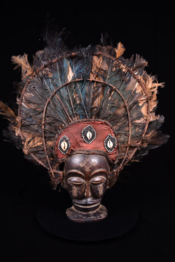 Chihongo Mask - Feathers, Wood - Chokwe - DR Congo