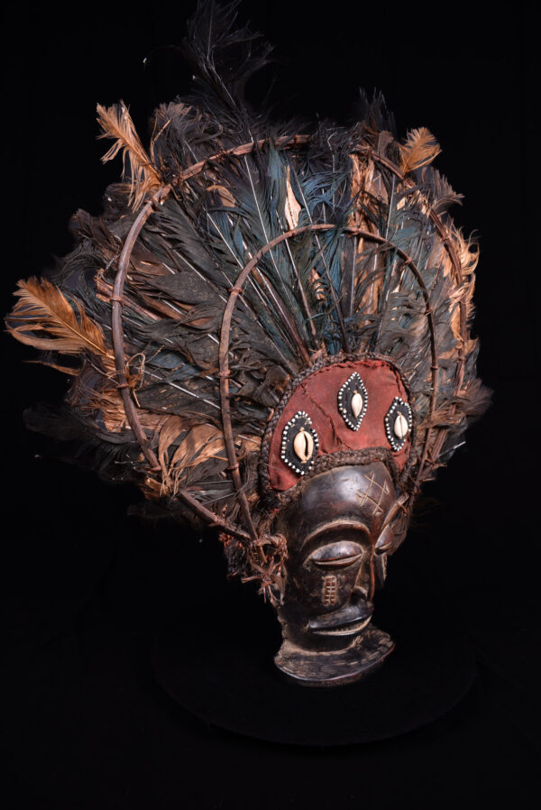 Chihongo Mask - Feathers, Wood - Chokwe - DR Congo