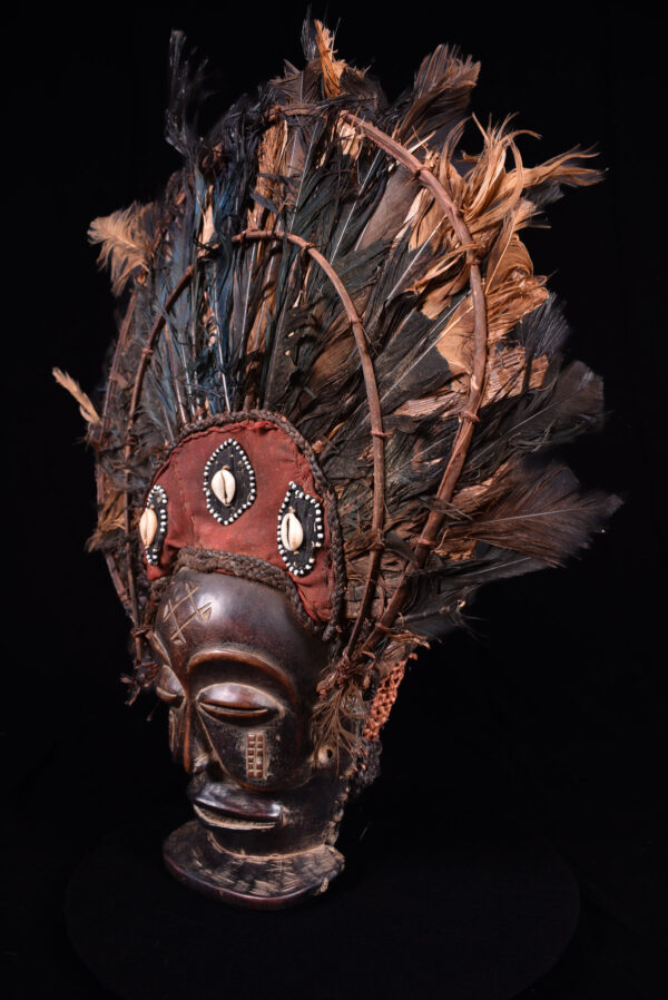 Chihongo Mask - Feathers, Wood - Chokwe - DR Congo